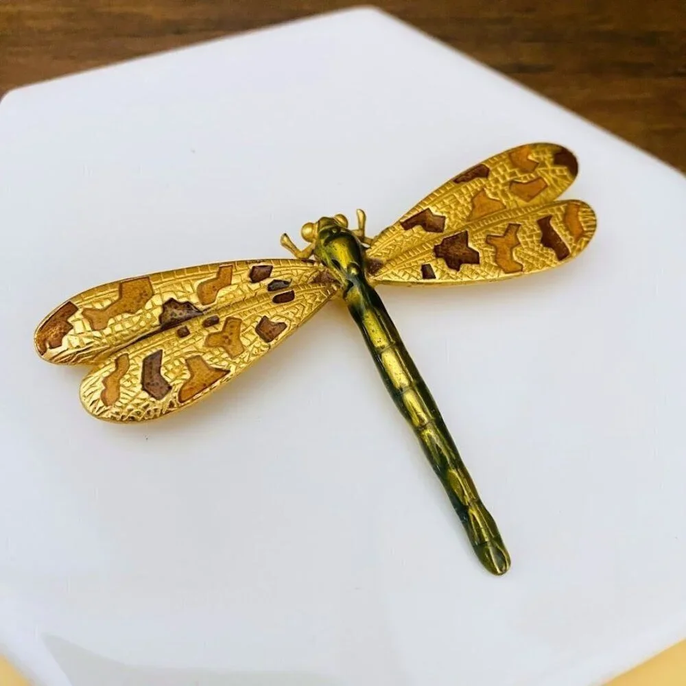 Vintage BMA Multilana Camo Pattern Dragonfly Brooch Pin